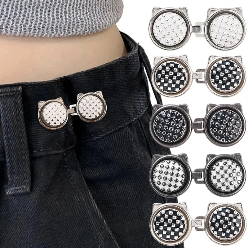 Alloy Waist Tightener Clip Cute Cat Design Removable No Sew Button for Pant Dress Shirt Instant Fit Korean Style Casual Workwear