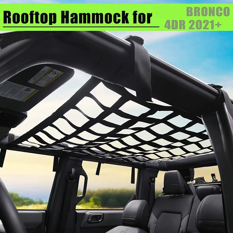 Car Roof Hammock For Ford Bronco 2021 2022 - Mesh Cargo Net Hammock, Roof Top Netting Hammock Accessories