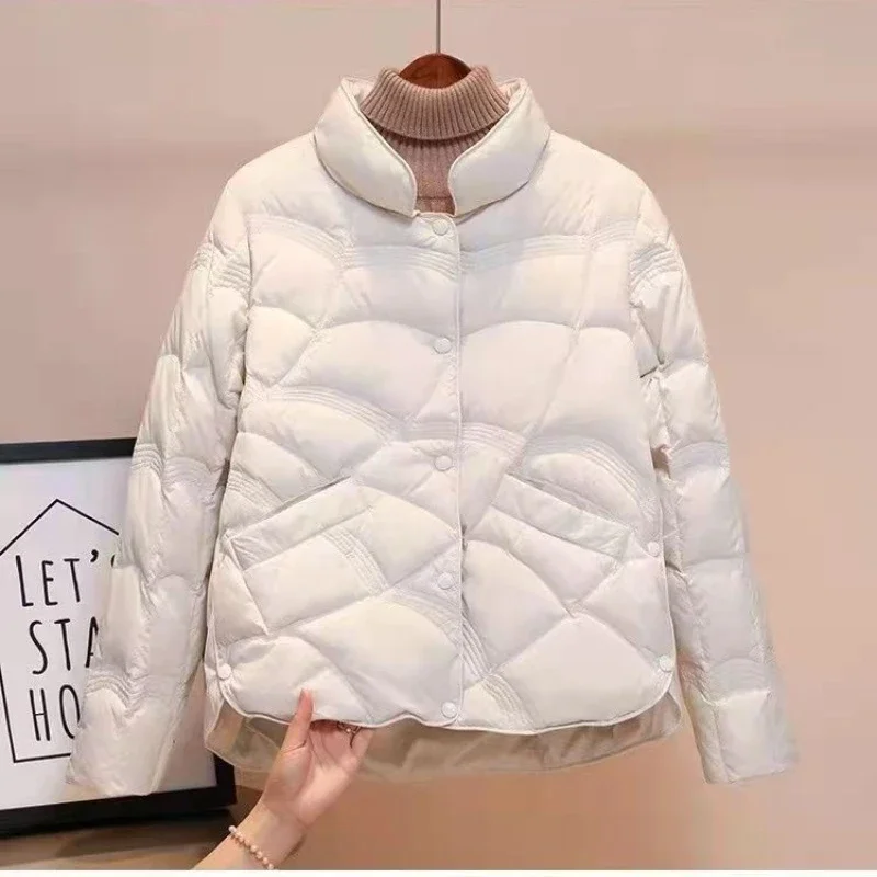 Oversized 3XL 4XL Women Autumn/Winter Jackets 2022 New Female Fashion Stand Collar Ultra Lightweight White Coat