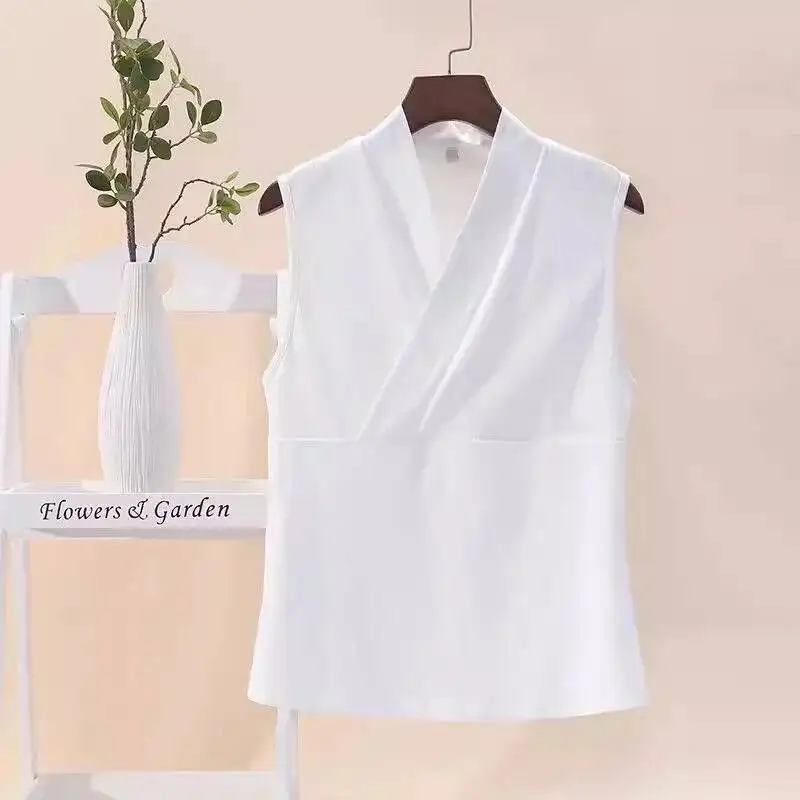 New Chinese Style Men's Vest Cross Collar Sleeveless Inner Wear Hanfu Reformed Traditional Costume Slanted Lapel No Sleeve