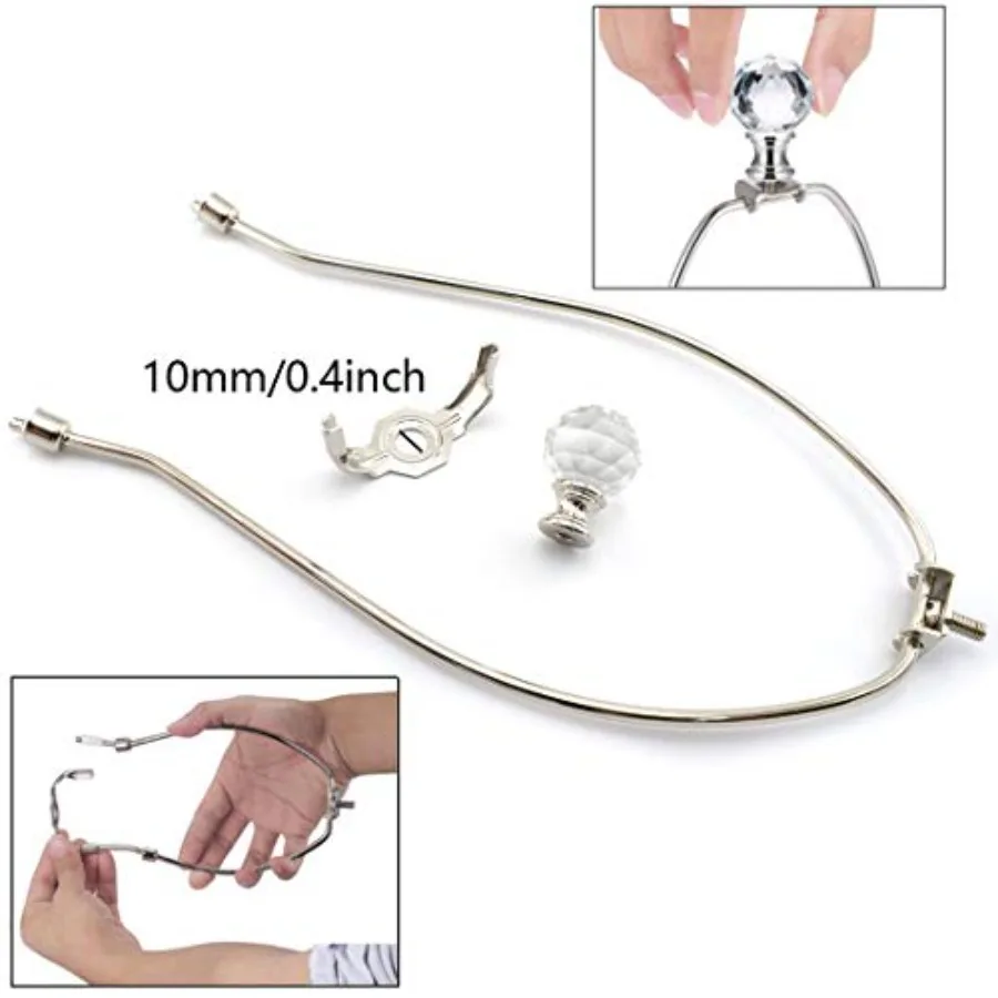 Lamp Harp Holder, Lamp Shade Horn Frame Brackets with Crystal Ball Fial Knob and Saddle for Table/Floor DIY Lightg Replacement