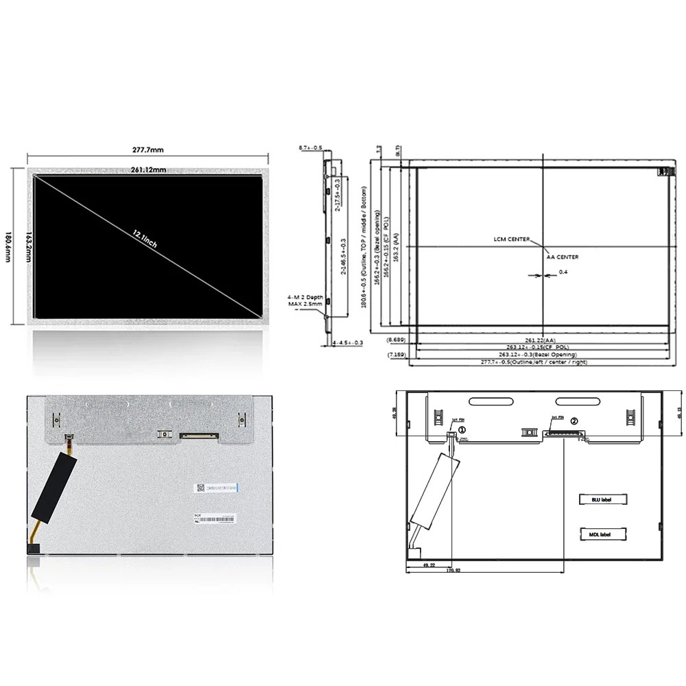 12.1'' 1280x800 Bare LCD LCD Panel EV121WXM-N16 CE RoHS Patient Vital Signs Display 12.1 Inch LCD Module