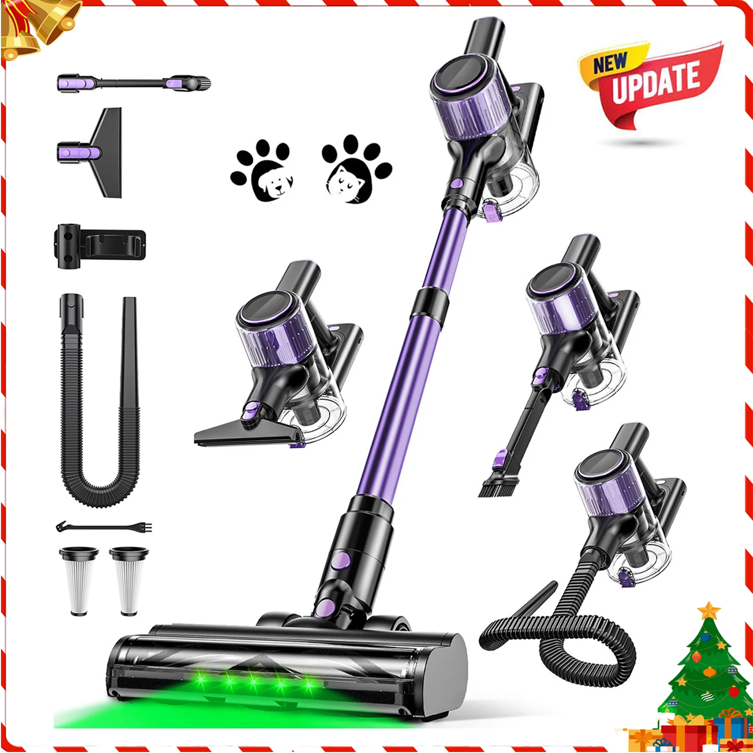 Aspirateur à main sans fil, 40KPA, écran tactile, capteur de poussière intelligent, contrôle automatique de la vitesse pour lit/tapis/poils d'animaux de compagnie/sol dur