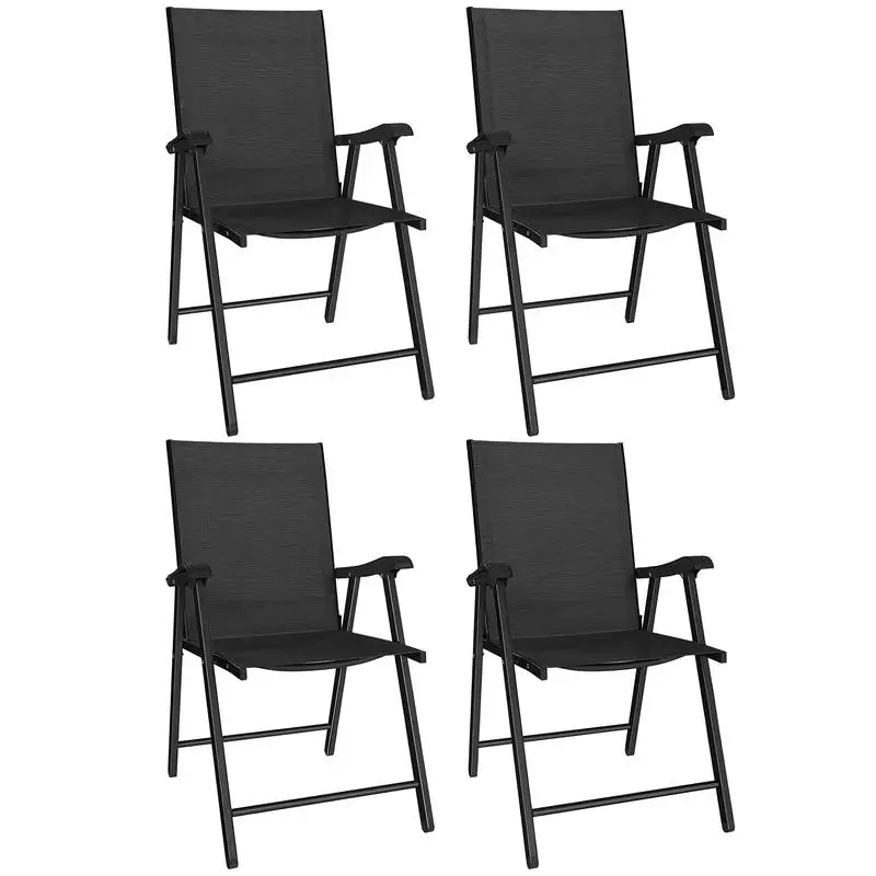 Lot de 4 chaises de jardin pliantes, structure en acier robuste, sans montage, dossier haut ergonomique, 58x62x97cm, noir