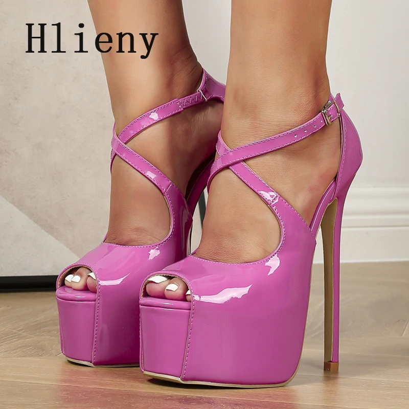

Hlieny Sexy Buckle Strap Sandals Peep Toe Platform Women Pumps Wedding High Heels Stripper Club Shoes Pink Size 35-42