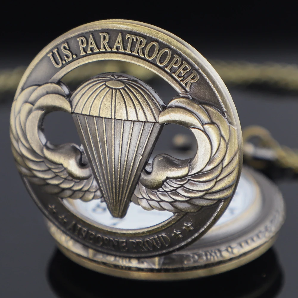 Vintage Combat Squadron Airborne Hollow Special Quartz Pocket Watch for Mens Womens Necklace Timing Pendant Jewelry Gift Clock