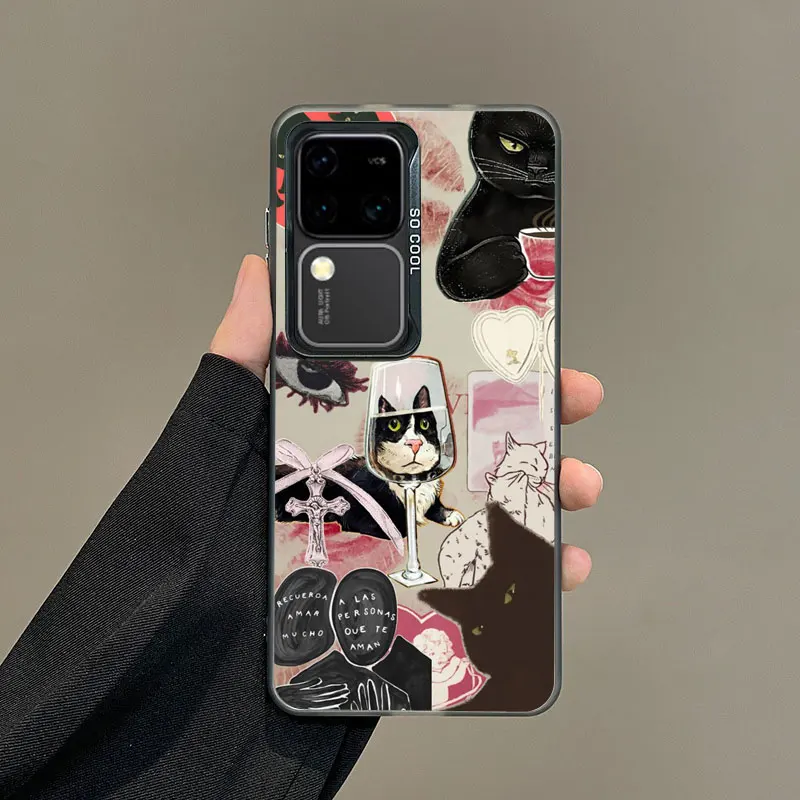 

Artistic Image Stitching Black Cat Laser Phone Case For Samsung S25 S22 Ultra Plus S21 FE S24 S23 Ultra Plus FE Shockproof Cover