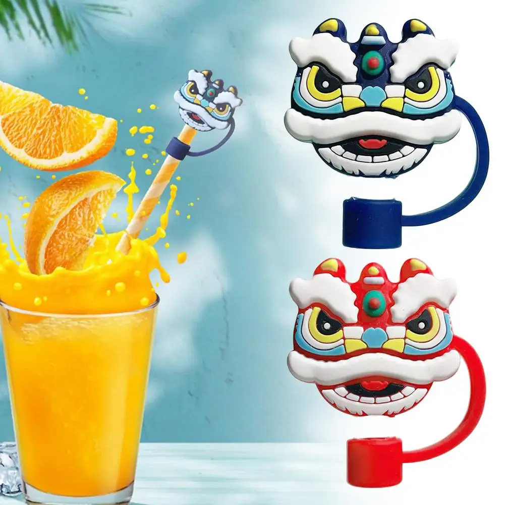 Silicone Straws Plugs Lion Dance Dust-Proof proof Cover Tip Accessories Reusable Pipette Caps Cap Drinkware Straw K0P7