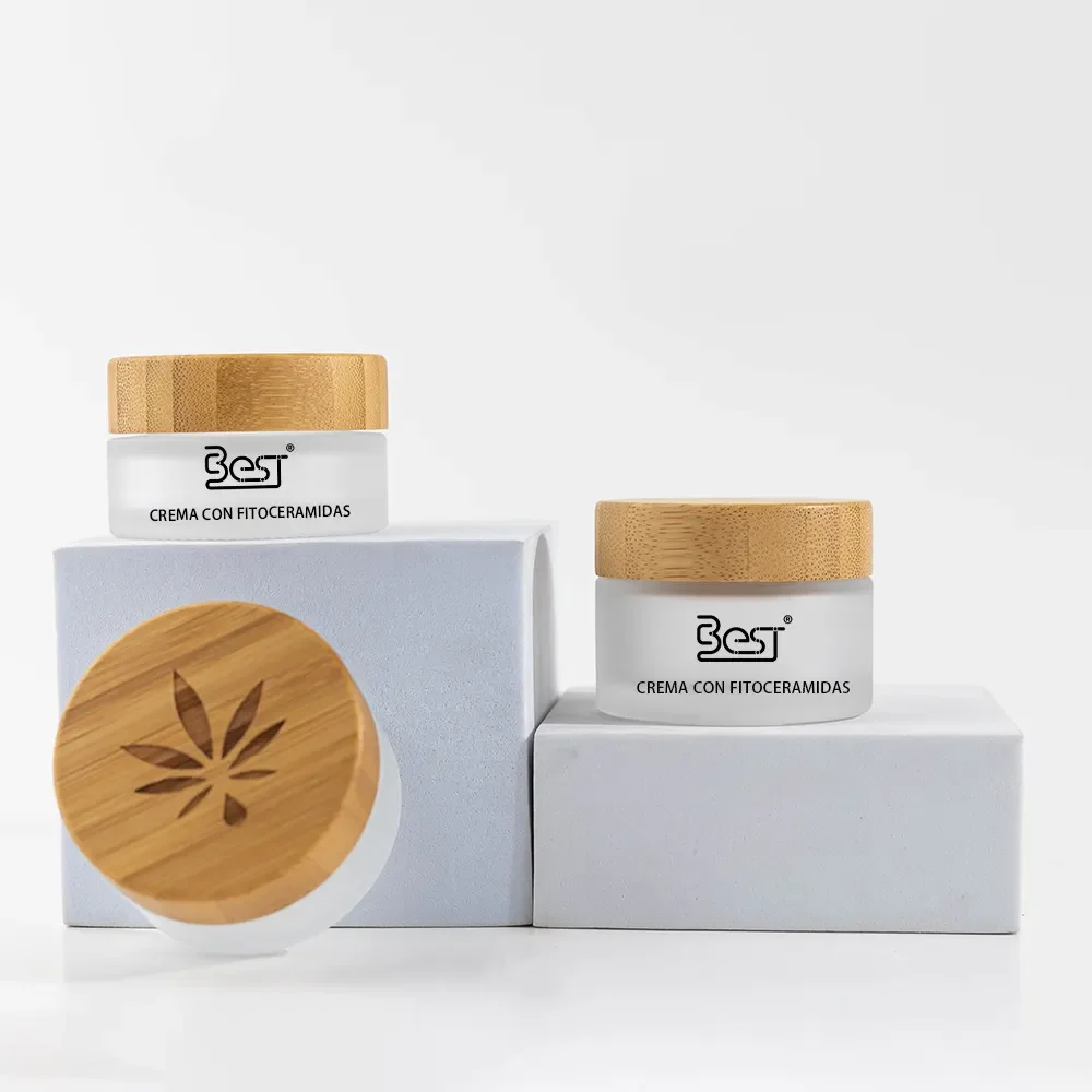 

5g-100g Cream Jars Bamboo Caps Empty Frosted Glass Eye Cream Cosmetic Refill Containers for Scrub Lotion Ointment Body Butters