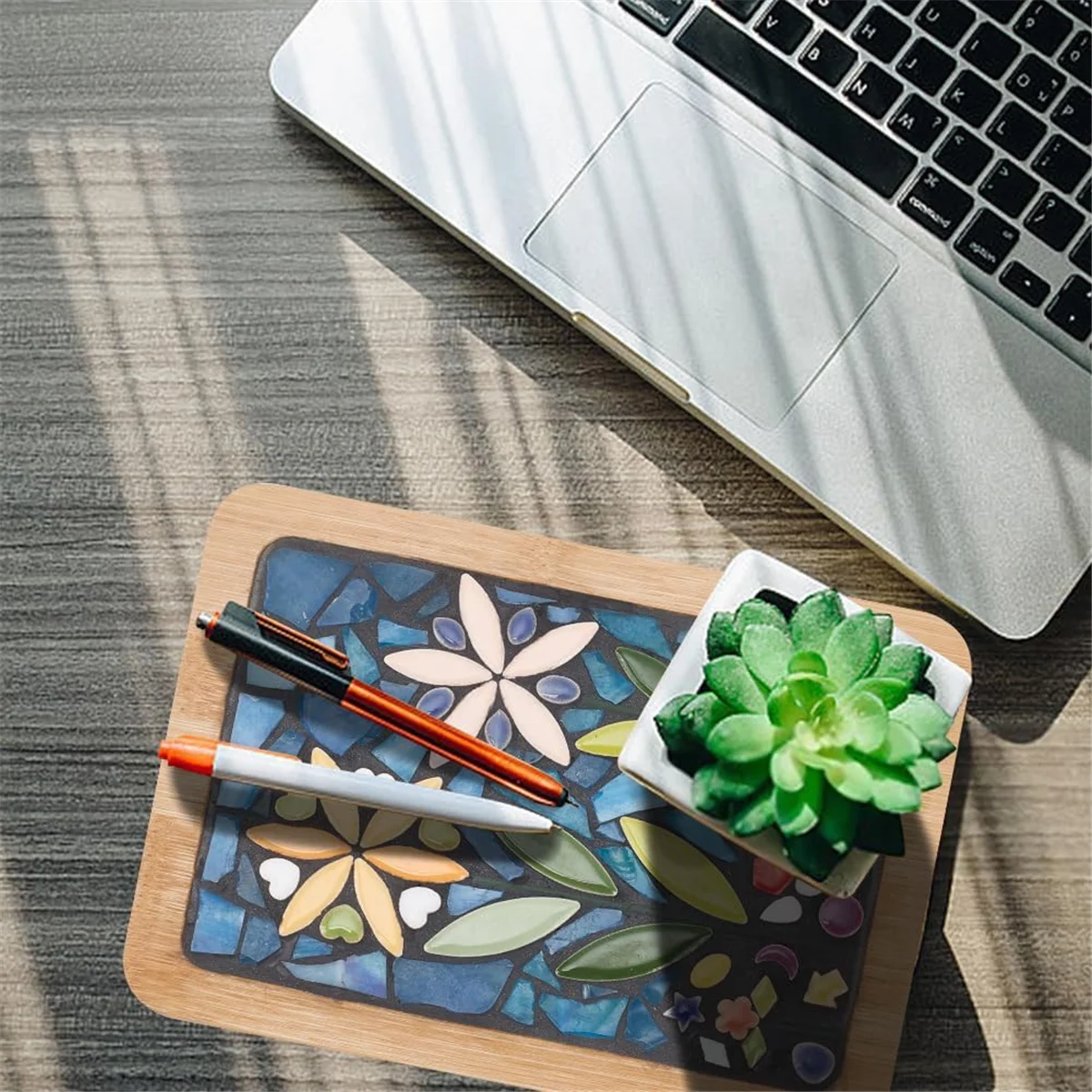 DIY Mosaic Craft Kit Mosaic Bamboo Coasters Kits for Adults Beginner, with Rectangle Coaster Base for Handmade Mosaic TQ