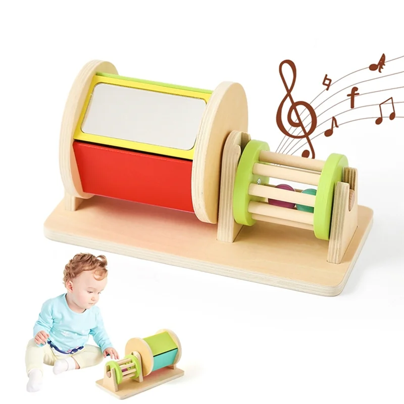 AS96-Montessori Baby Wooden  Macaron Color Rotating Music Drum Permanent Box Rattle  Gift