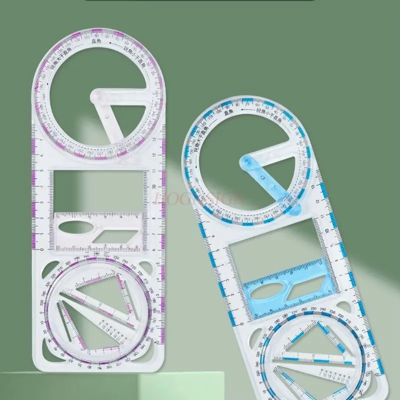 Regla de dibujo multifuncional, regla geométrica giratoria, regla versátil, transportador, regla, 1 Uds.