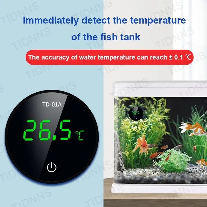 Newest Aquarium Thermometer LCD Digital External Thermometer Charging Type-C Fish Tank Mini Thermometer High Precision -9.9-50℃