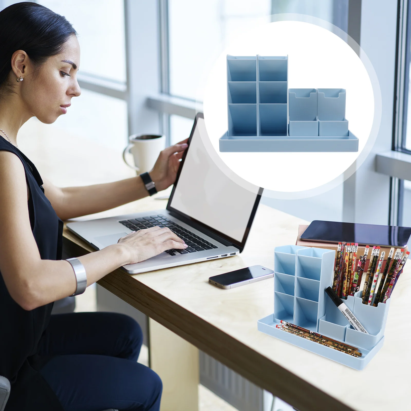 

Pen Organizer Stationery Case Desktop Storage Box Multi Functional Elegant Design ABS Material High Low Compartments School Home