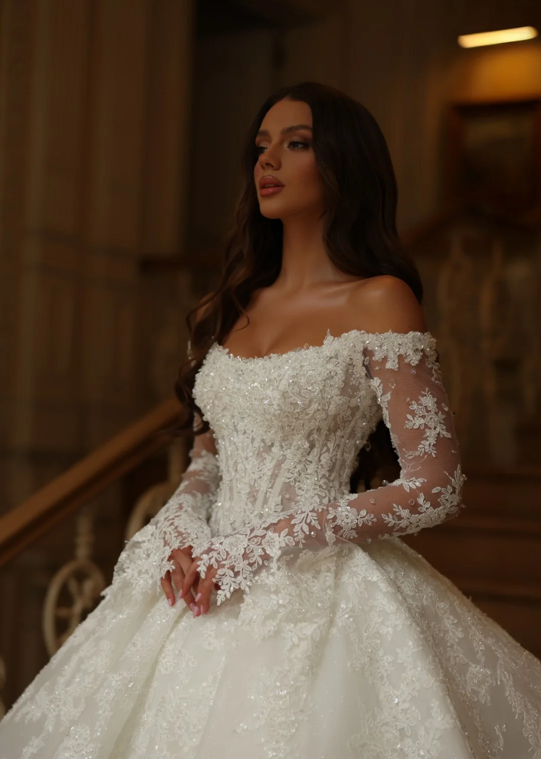 AP pretti Fabulous Lace Wedding Dress For Women Applique One Line Customized Floor-Length Bridal Gown Robe De Mariée Full Sleeve