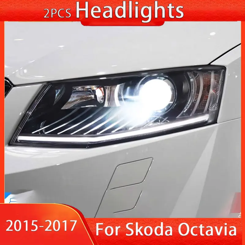 

Фара для Skoda Octavia, светодиодная фара 2015-2017, фары Octavia DRL, указатель поворота, дальний свет, линза проектора «ангельский глаз»