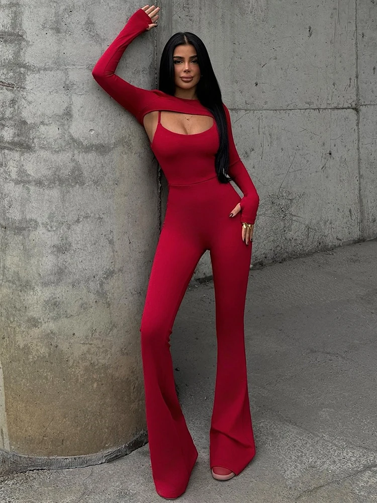 JULISSA MO Bodycon Long Sleeve Two Piece Sets Women Jumpsuit Round Neck High Waist Playsuit Female Winter New Elegant Streetwear