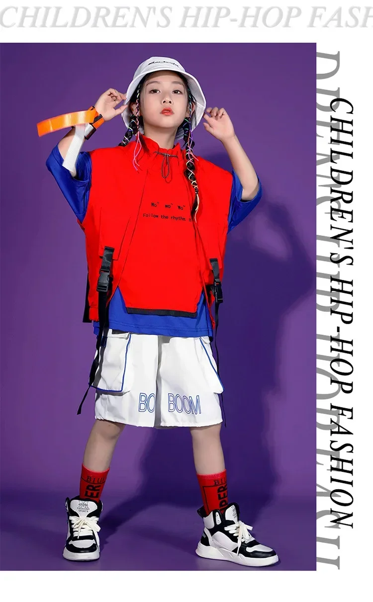 Kinder Hip-Hop-Weste-Set, trendiges Street-Dance-Outfit für Jungen und Mädchen, Jazz-Tanz-Trainings- und Auftrittskleidung – Detail 13