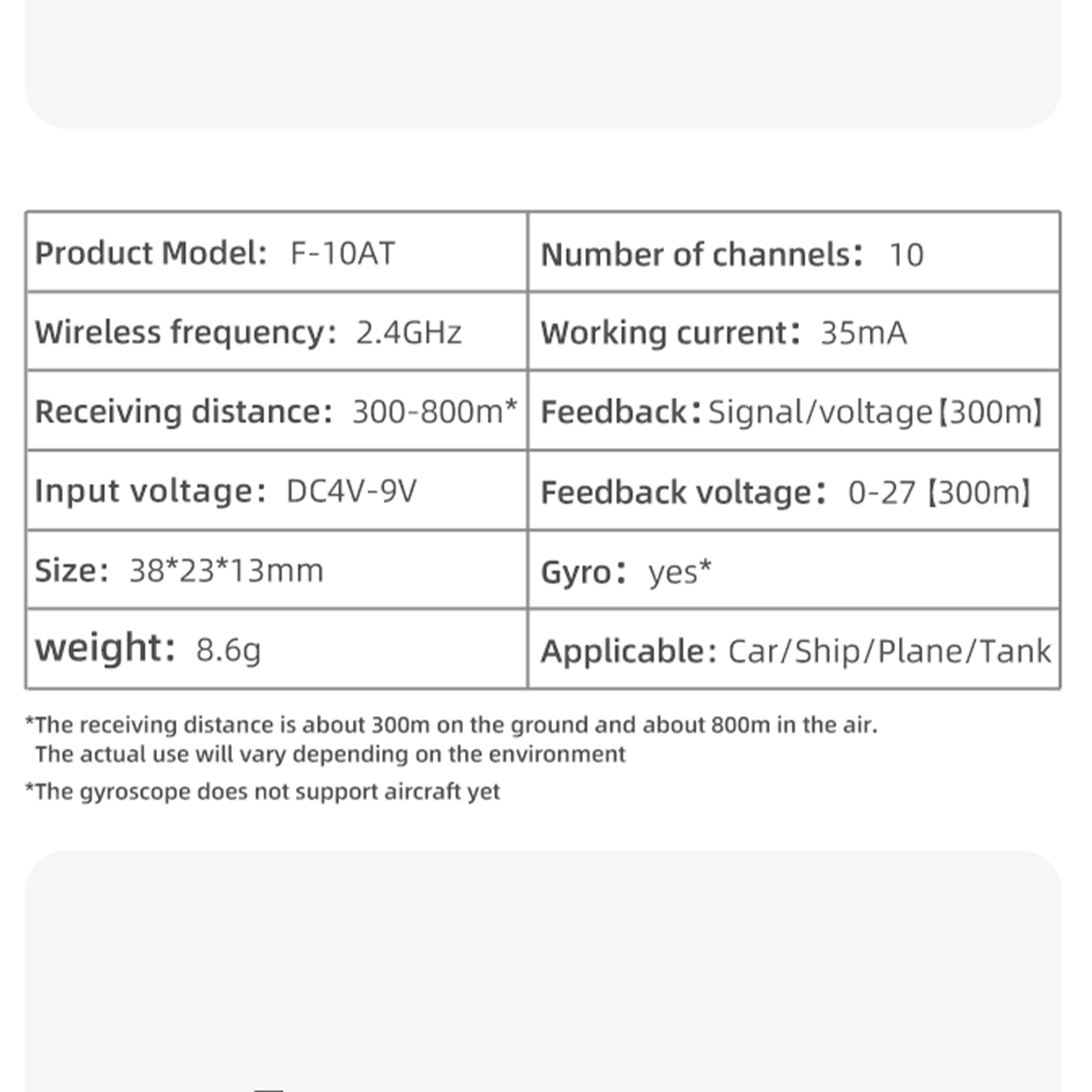 

1/2/4PCS HotRC F-10AT 10CH Gyro Receiver 2.4G PWM Voltage Return 4-9V for DS800 CT-6A HT-10A DS600 Transmitter RC Car Tank Plane