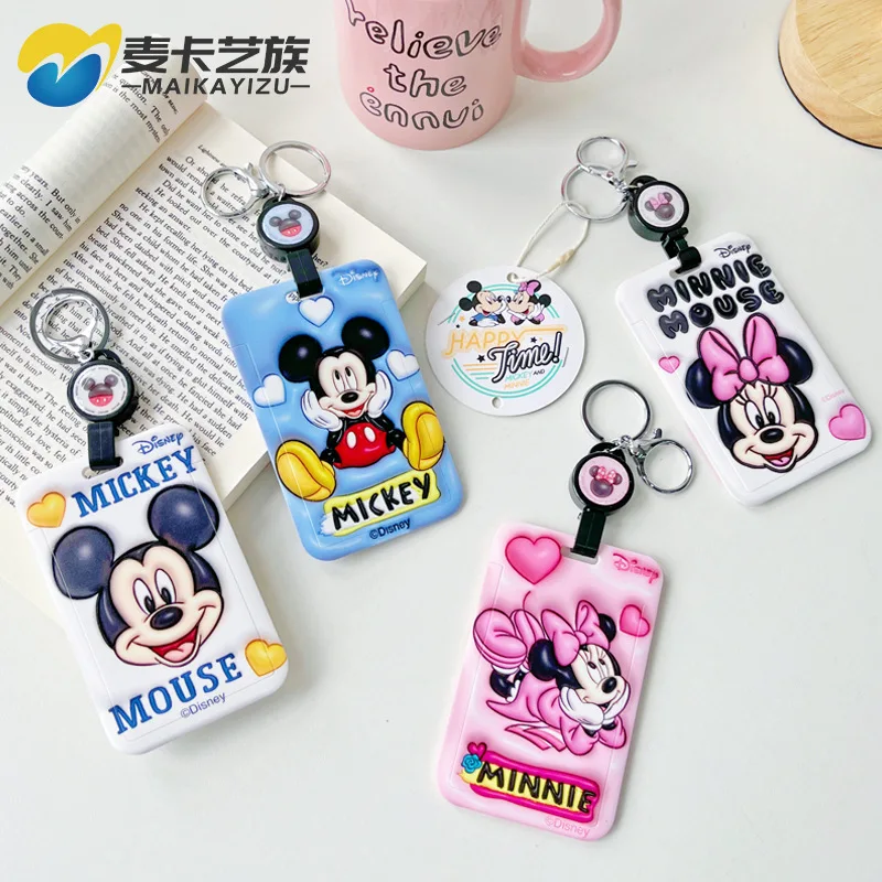 Disney Kawaii Minnie Mickey Id Card Holder Access Card Cartoon Toy Story Cute Alien Card Holder Anti Loss Cartoon Key Pendant