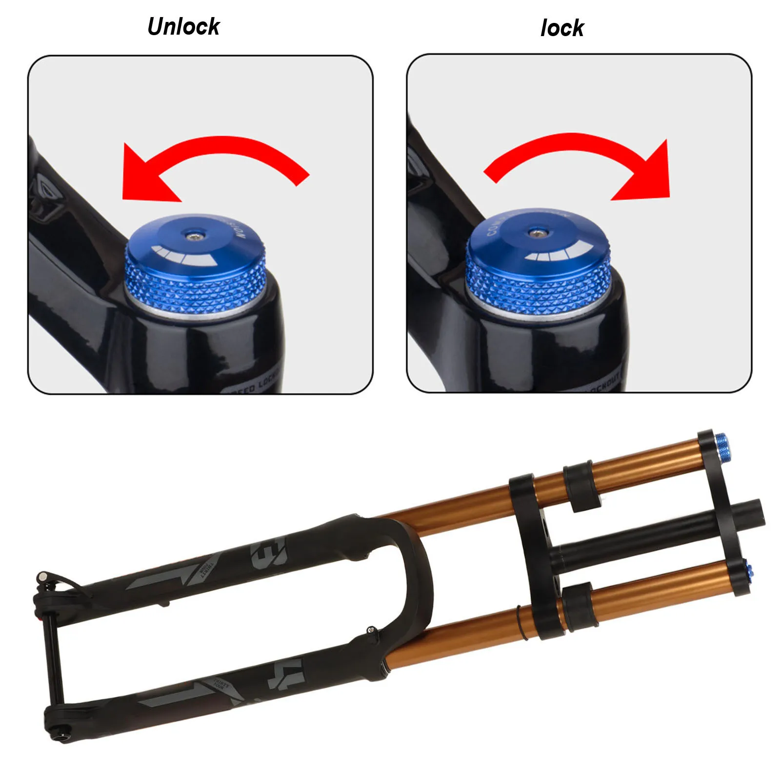 Mountain Bike Front Fork Aluminum Alloy Straight Tube Gold Bike Suspension Fork Silent Ride Manual Lockout for Bike Accessory