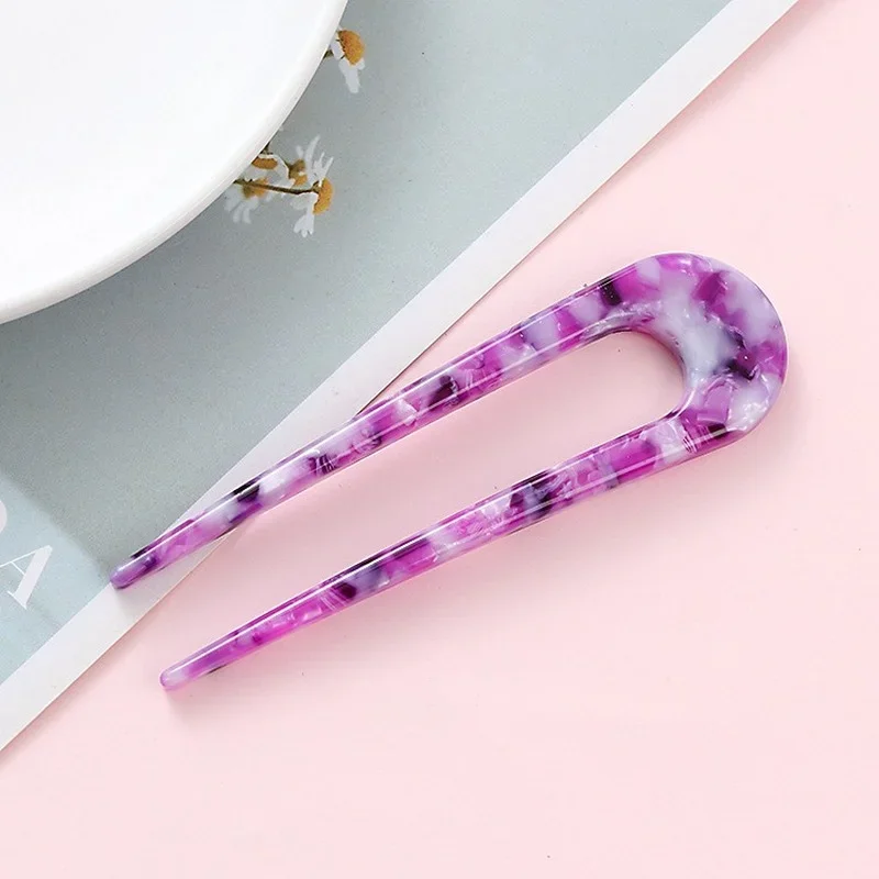 Fashion U-Shaped Hairpin Hair Fork Acetic Acid Hair Clips Pins Marble Print Hair Sticks for Women Headwear Hair Accessories