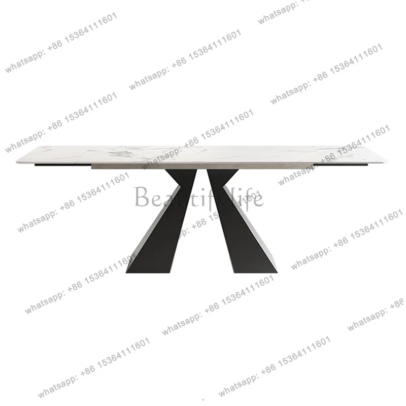 

Italian minimalist retractable rock slab dining table modern simple light luxury home