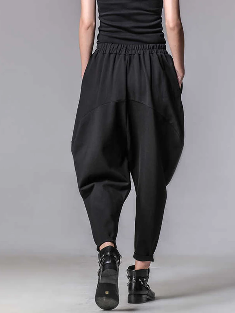 EAM 2026 New Autumn High Elastic Waist Loose Spliced Pleated Harem Pants Women Trousers Fashion Tide All-match JY916