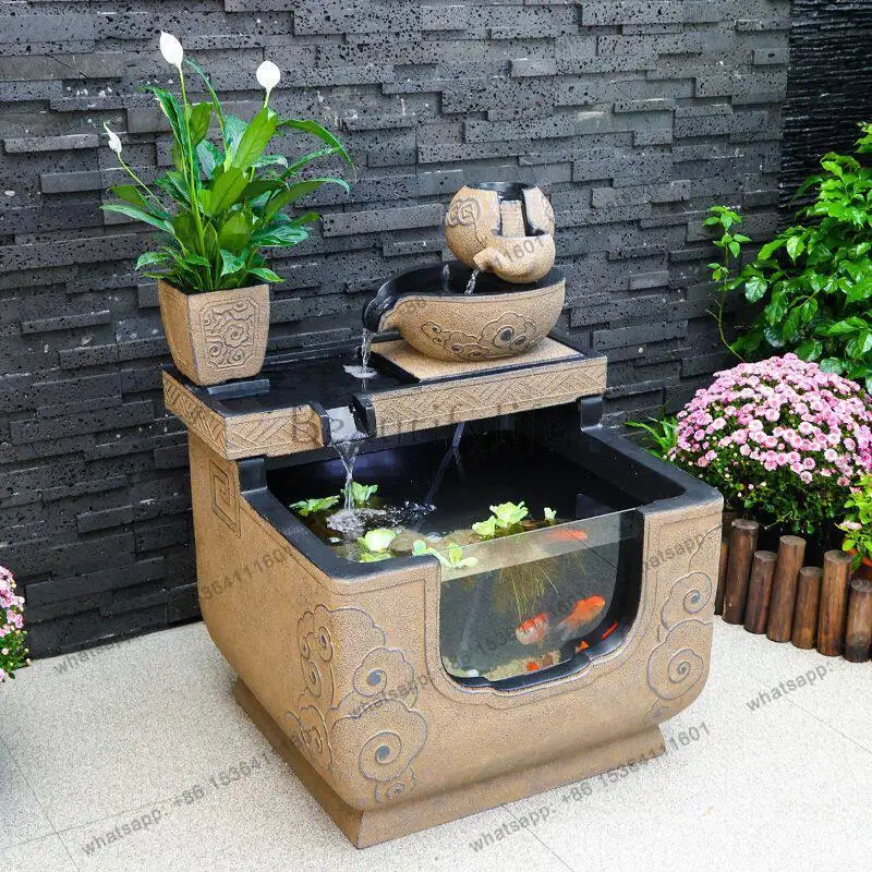 Garden fish tank circulating water landscape new Chinese entrance living room decoration yard fish pond landscaping