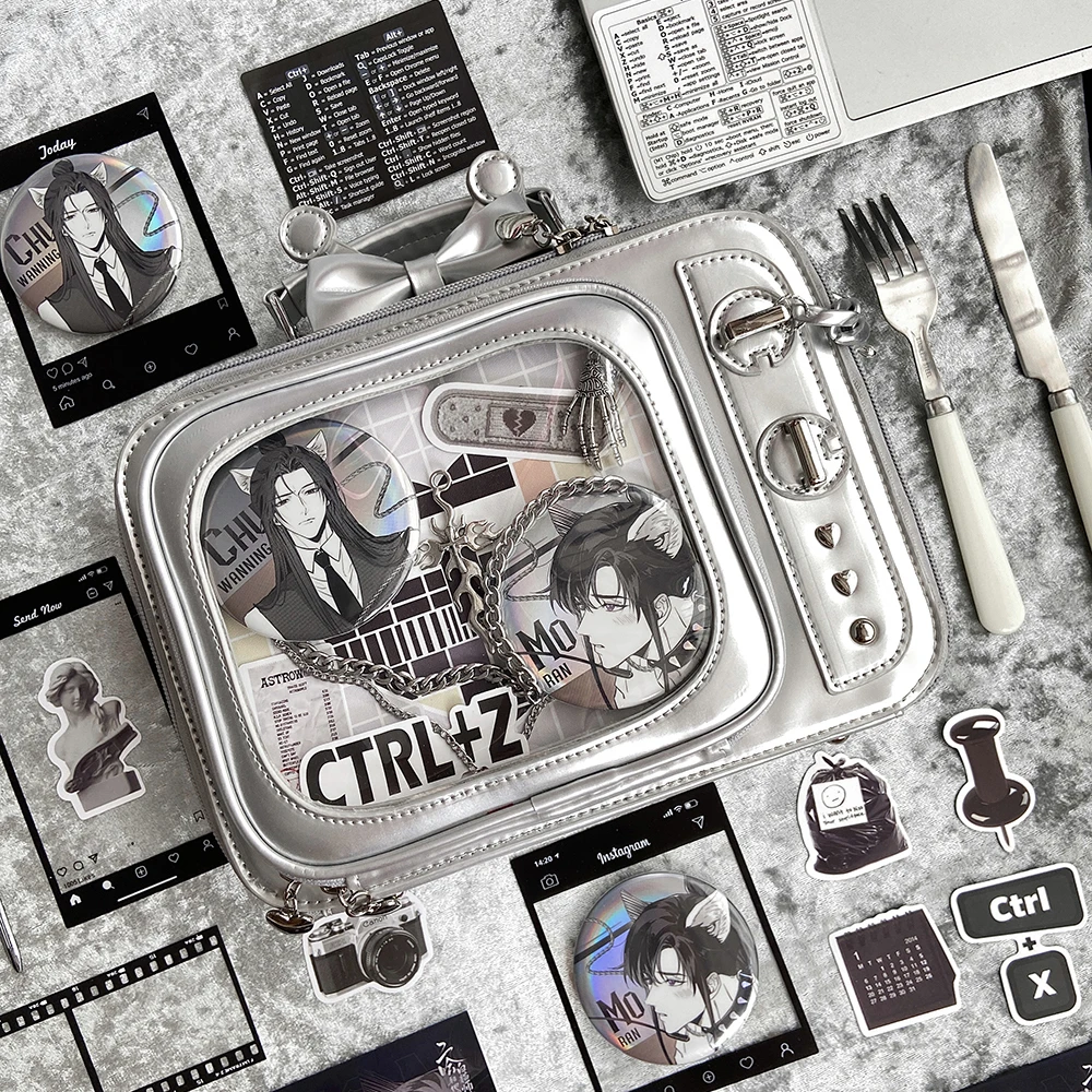 

Sweet Cute Retro TV Transparent Bar Lta Bag Women's Small Food Square Antenna Bow Removable Double Shoulder Crossbody Female