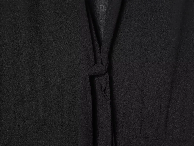 Vestido feminino 2025 outono novo preto manga longa sexy profundo decote em v drapeado em camadas mini vestido elegante e elegante