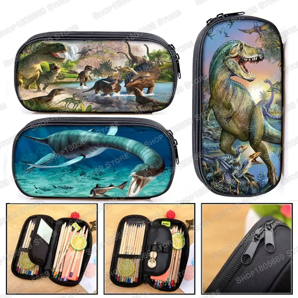 Estuches de cosméticos con estampado de dinosaurio, caja de lápices, niños, niñas, T. Bolsas de lápices Rex para niños, estuche escolar, bolsa