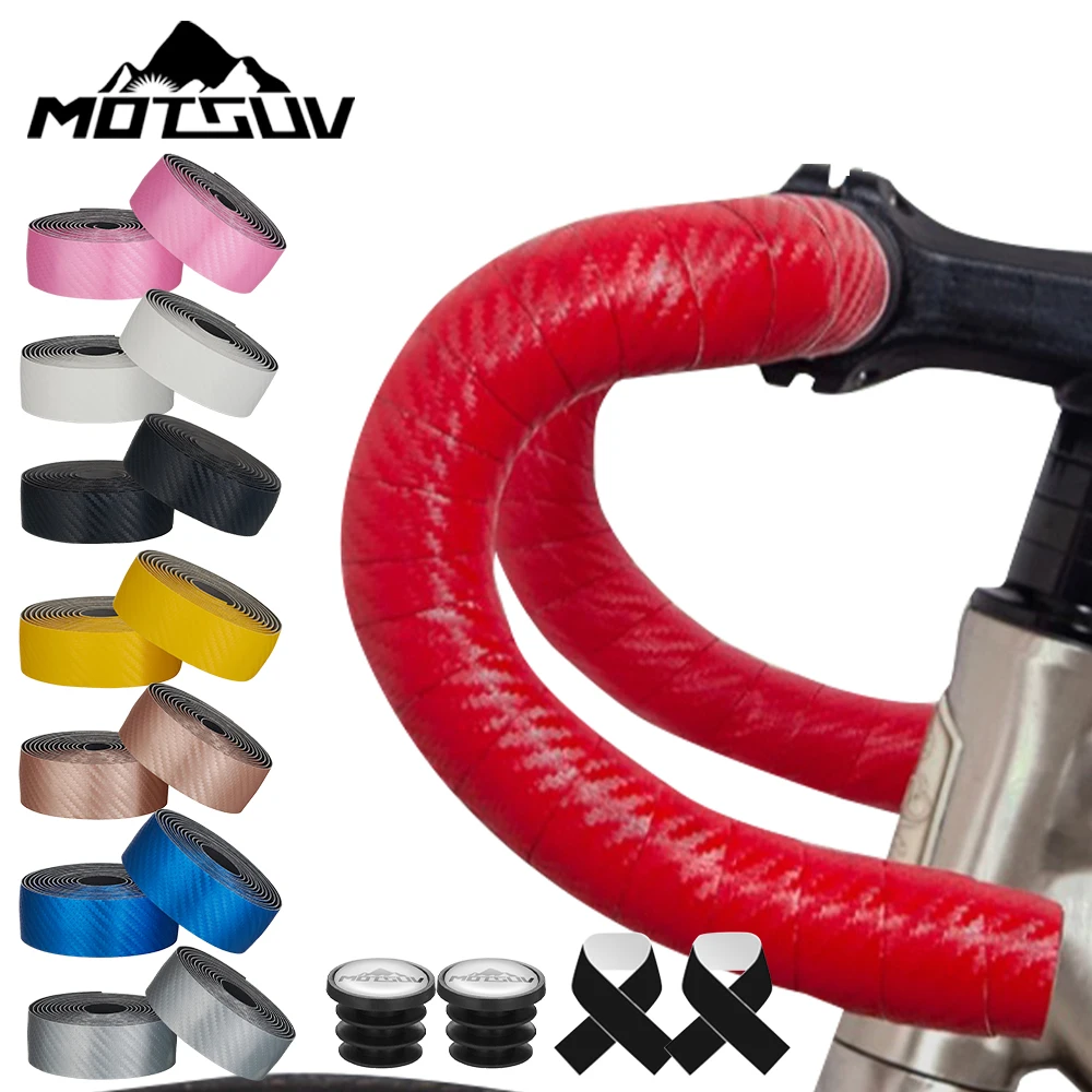 MOTSUV Road Bike Handlebar Tape Carbon Fiber Pattern Speed Bicycle Winding Handle Bandage Elastic EVA Soft Cycling Annexes