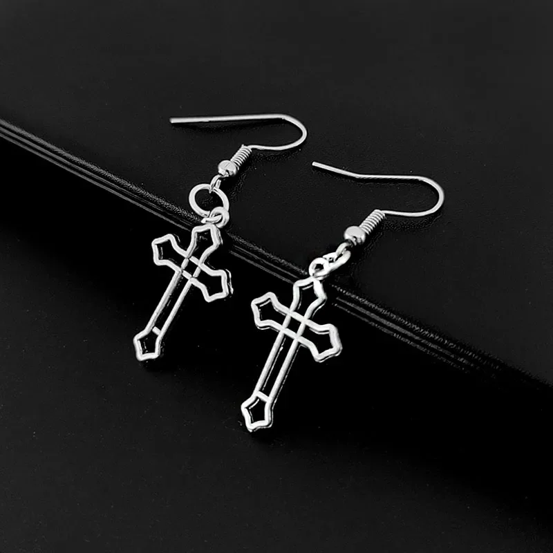 Vintage Shaver Blade Dangle Drop Earrings for Women Korean Trendy Punk Cross Goth Gothic Vintage Statement Dangle Earrings B-1