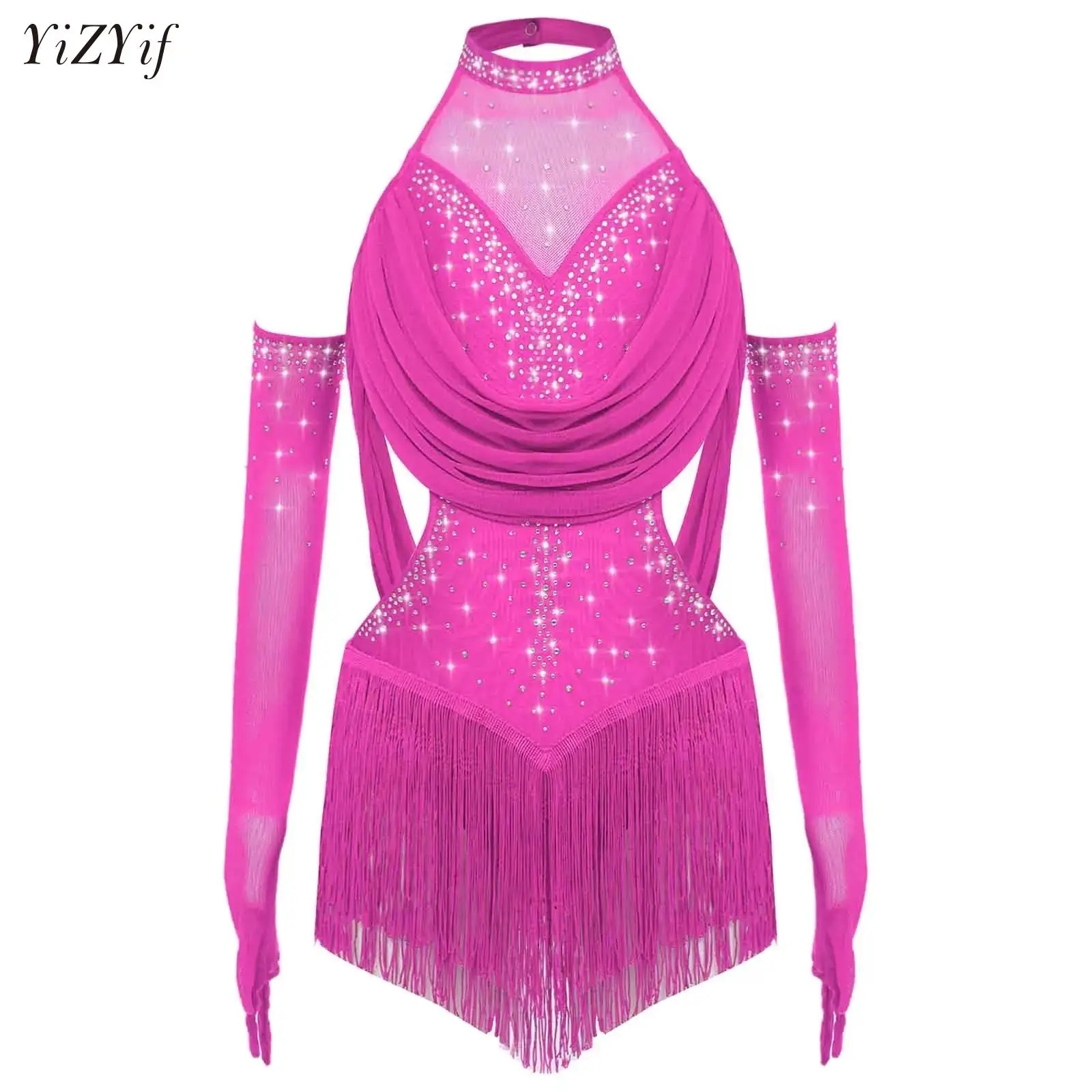 

Girls Figure Skating Jersey Gymnastics Jazz Latin Bodysuit with Gloves Dance Leotard for Modern Lyrical Dance Stage Performance