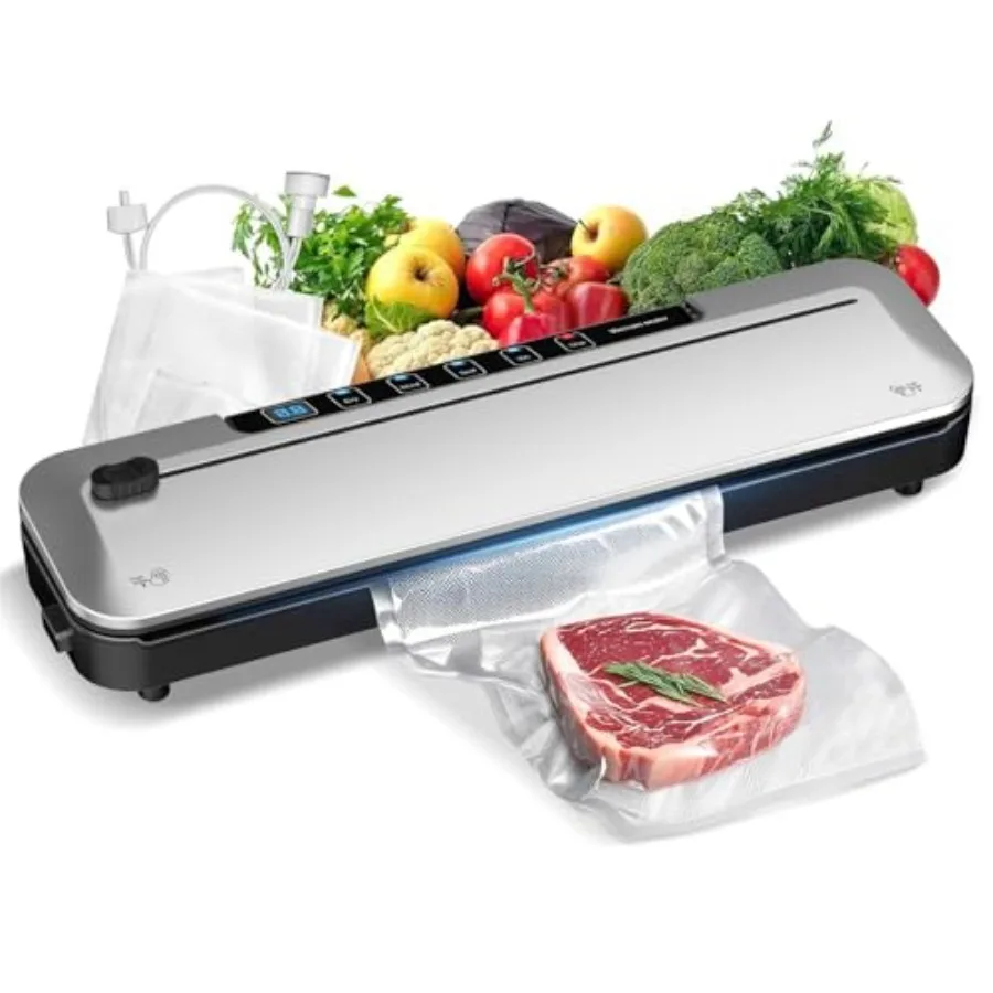 

Vacuum Sealer Machine for food preservation, ABS+stainless steel, black silver, 75KPa suction with 6-in-1 dry/moist modes and d