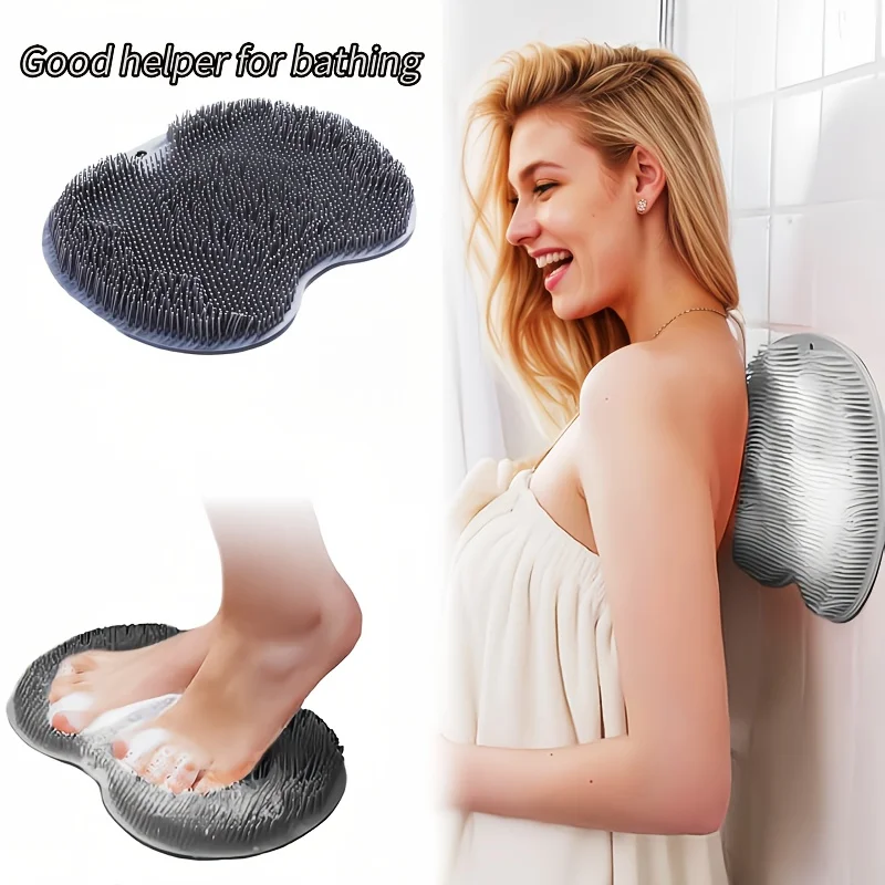2pcs Shower Cleaning Brush, Wall-Mounted Back Foot Bath Massage Pad,Bathroom Washing Mat Brush with Suction Cup bath brush