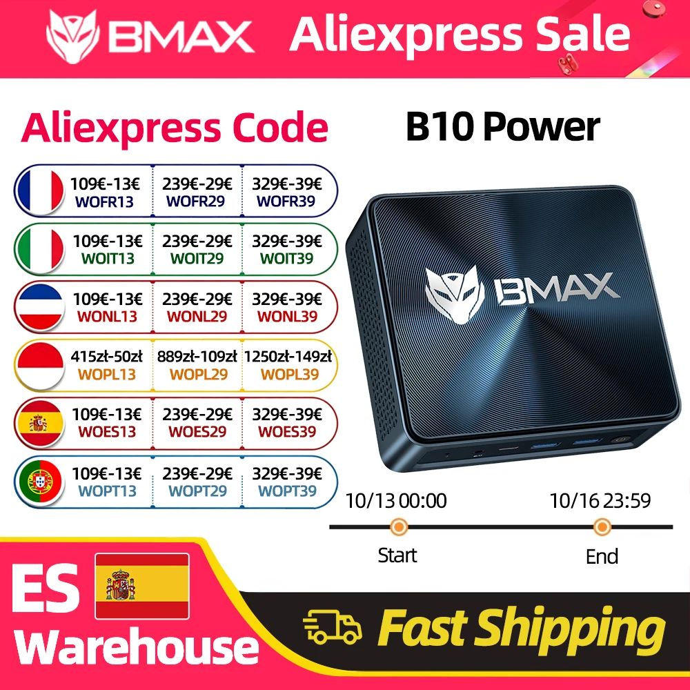 Max B10 Power Mini-PC Intel Core I9-13905H 14 Kerne 20 Threads 24GB RAM 1TB SSD WLAN Bluetooth USB HDMI Typ-C Windows 11 Pro