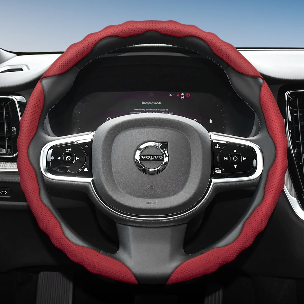 Lenkradbezug für Volvo, wellenförmiges sportliches Design, atmungsaktives Leder, segmentiert, rutschfest, schweißabsorbierende Schutzhülle, Xc60 S60 Xc90 V60 S90 Xc40 V90 S40 V50 Xc70 S80 V40 C30 C70