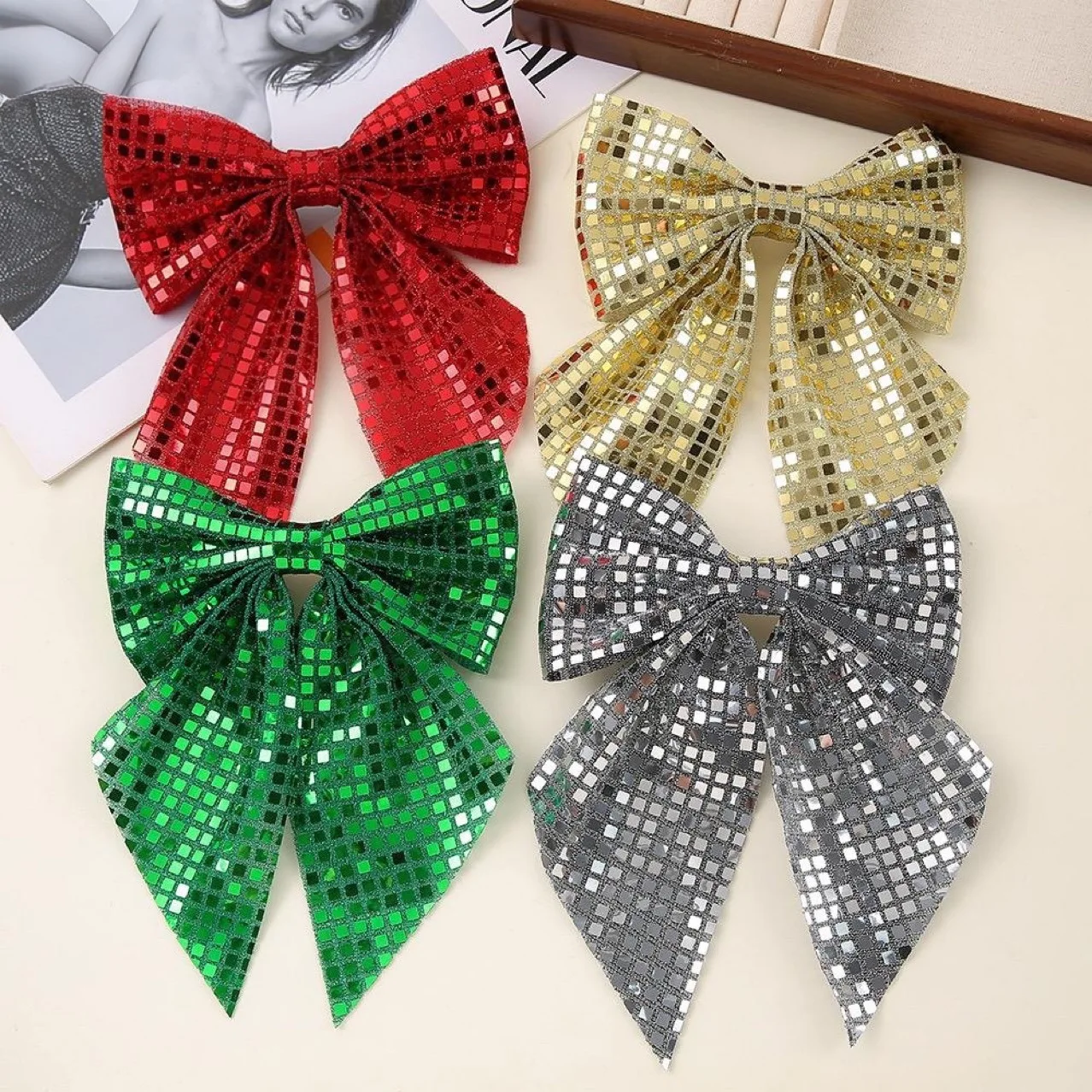 

Korean Fashion Sequined Bow Fabric Spring Hair Clip - Elegant Women's Hair Accessories Luxury Bowknot Hairpin for Stylish Ladies