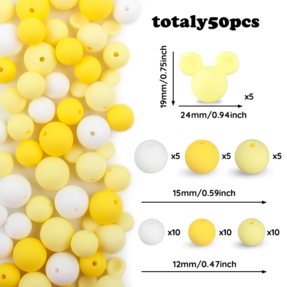 50Pcs/Set Silicone Beads Baby Round mouse Shape Fcoal Beads Set Teething Teether DIY keychain Pencils Necklaces Accessories