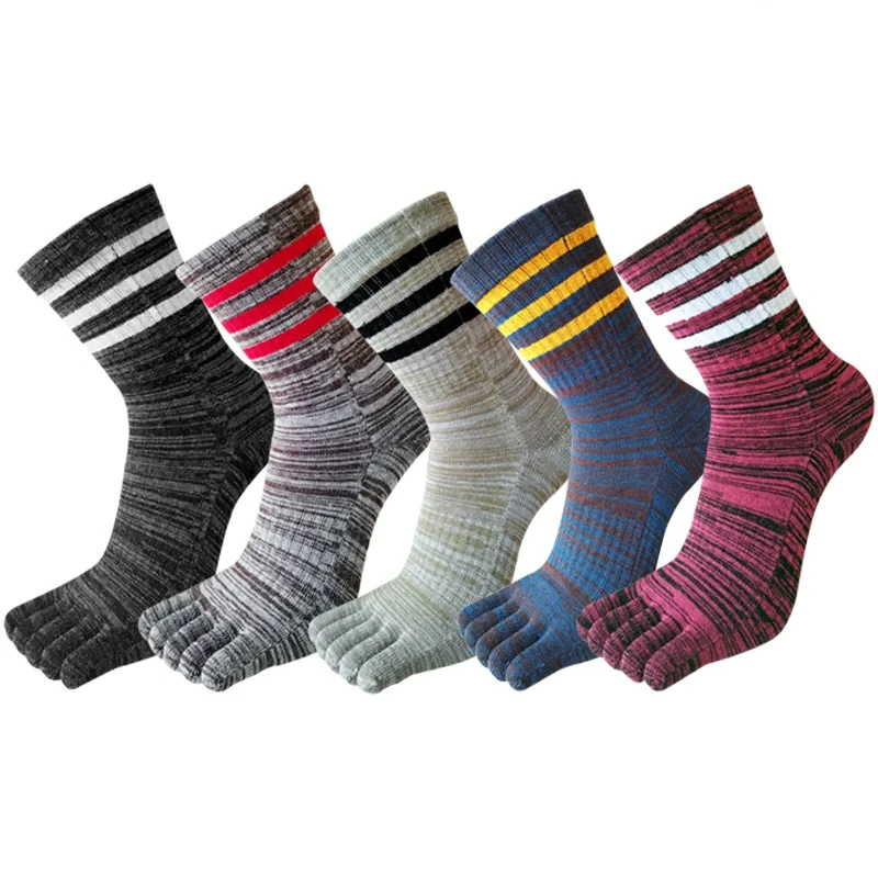 5 Pairs/lot Man 5 Finger Socks Cotton Retro Striped Colorful Simplicity Simple Party Dress Long Toe Socks Outdoor Running Socks