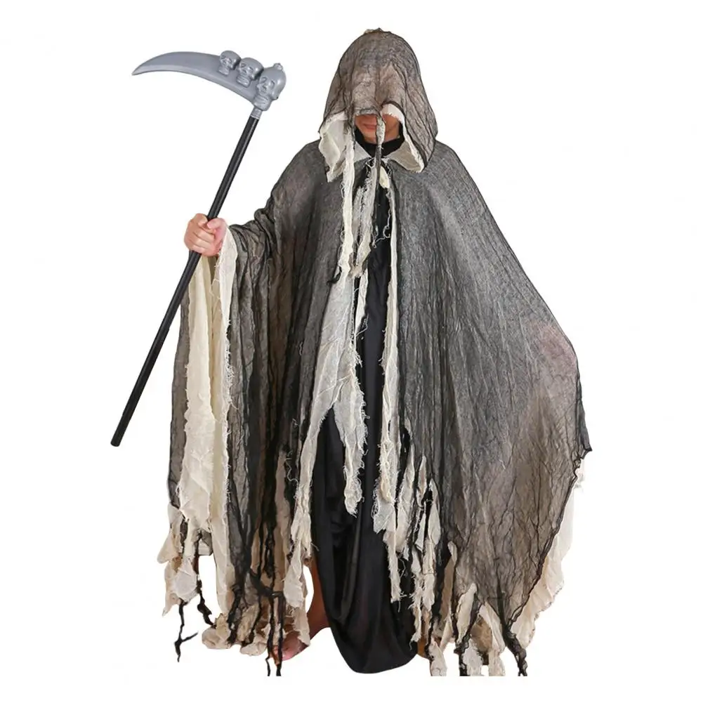 Witchy Hooded Cape Halloween Cloak with Hood Renaissance Cape with Scythe for Adult Grim Reaper Cosplay Costume Haunted House