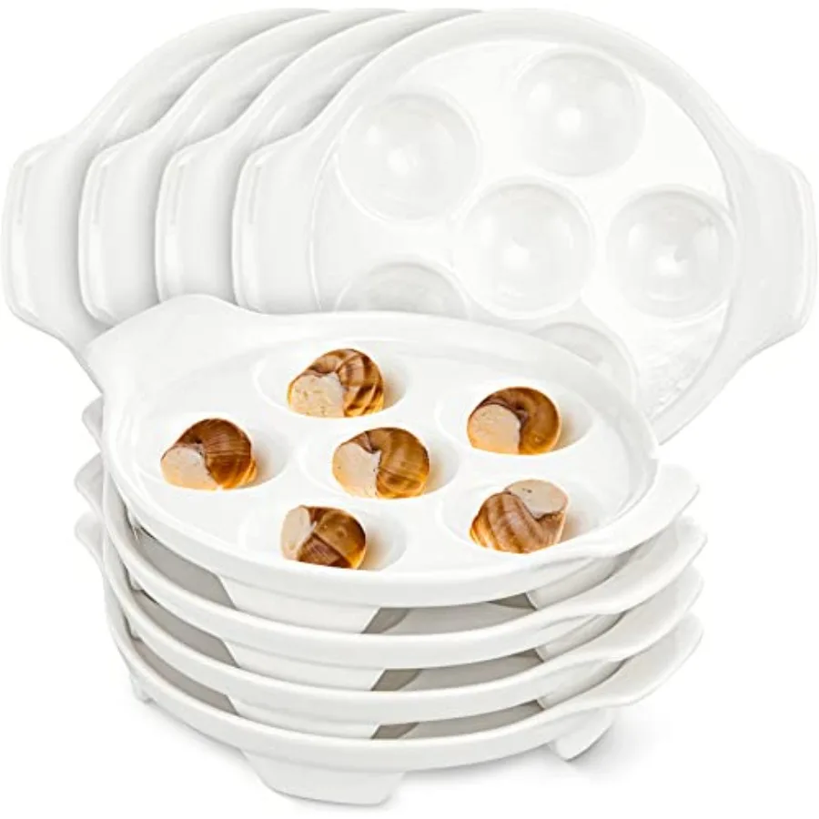 

8 Pieces Ceramic Escargot Plates Bulk White Escargot Baking Dish with 6 Holes Footed Porcelain Snail Plate Oven Safe Ceramics f