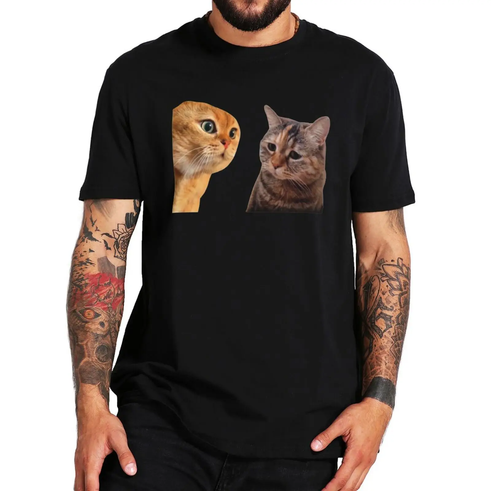 Sad Cat Mewing T Shirt Funny Two Cats Talking Meme Y2k Couples Gift Tee Tops 100% Cotton Soft Unisex T-shirt For Men Women