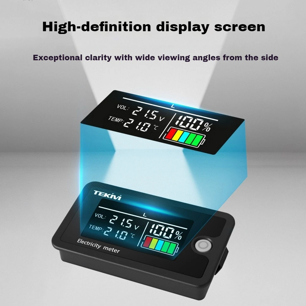 Battery Capacity Indicator Voltmeter with Temperature Alarm LCD Digital Voltage Power Meter DC8-100V Ternary/Lithium Iron/Acid