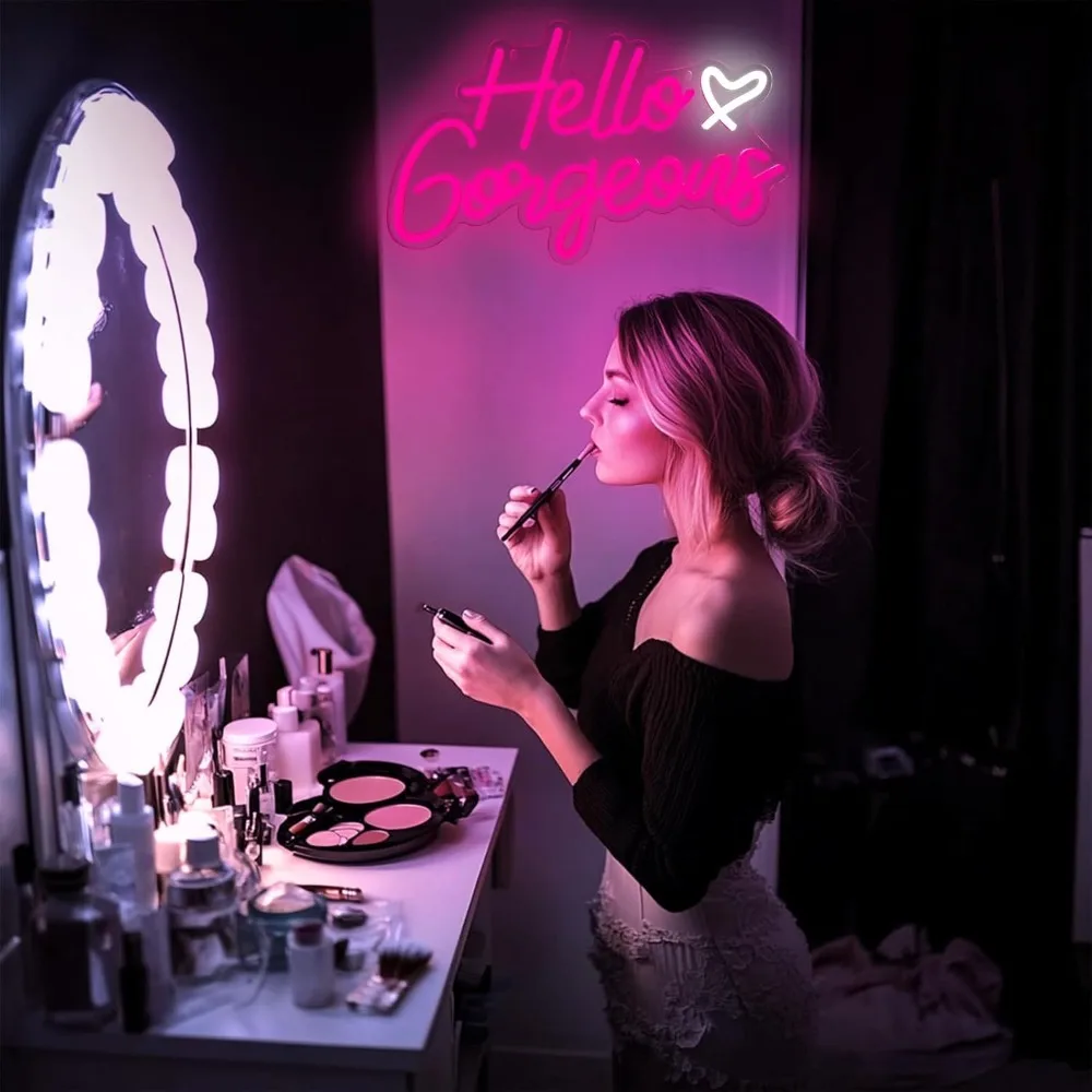 Hello Gorgeous Neon Signs LED Neon Light Sign Light Up Neon Signs Wall Decor for Birthday Engagement Wedding Bachelorette Party