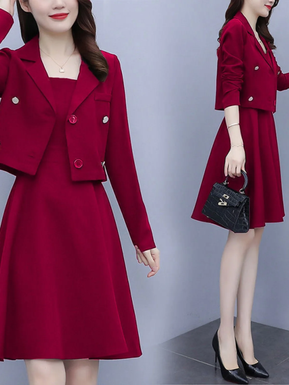 

Slimming Fashion Set Women's plus Size Two-Piece Suit Dress Spring Autumn New Style Elegant Quality Polyester Skirt