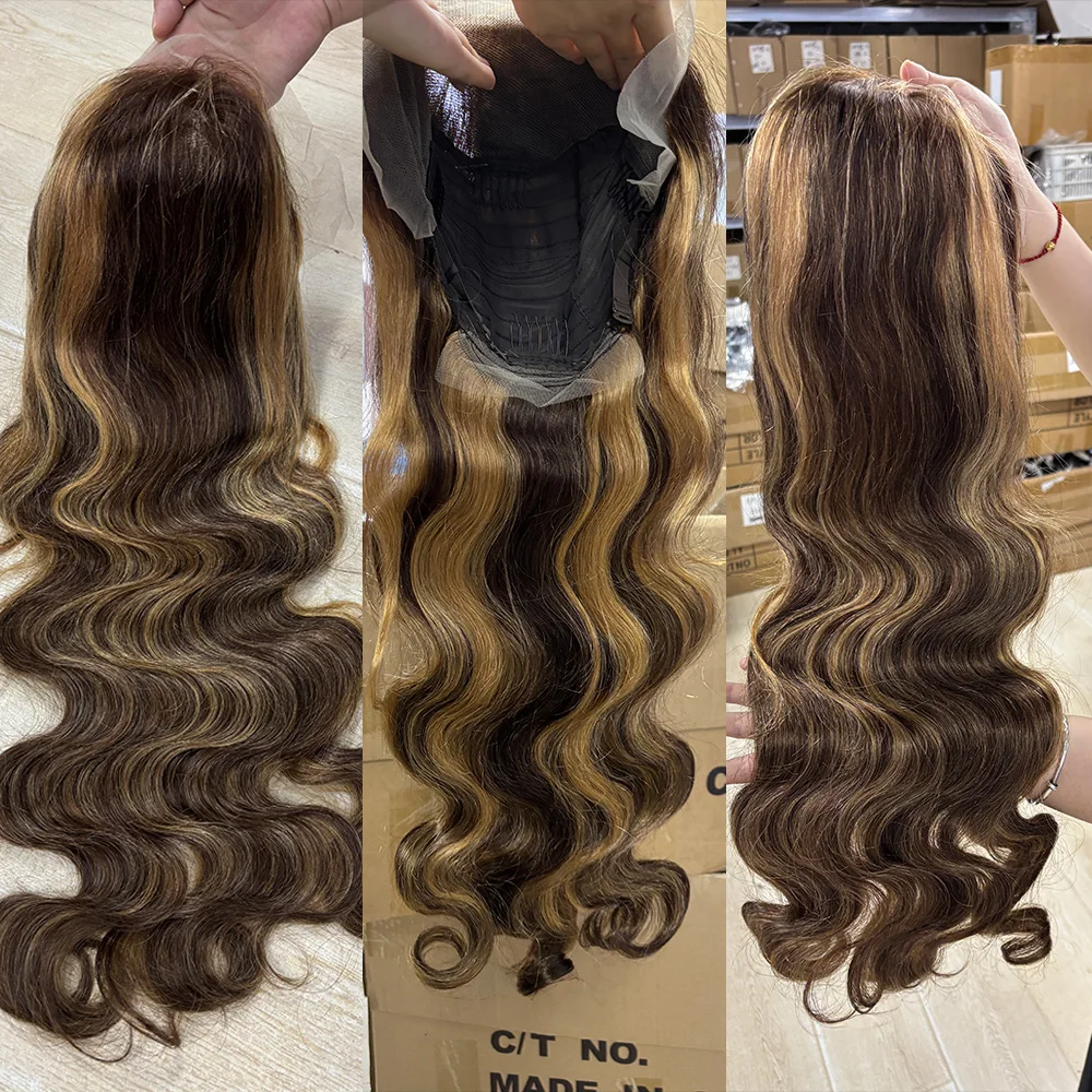 P4 27 Highlight Body Wave 13x4 Lace Front Wig Human Hair Brazilian Transparent HD Lace Wig Pre Plucked Baby Hair Free Part Ombre Brown Honey Blonde Colored Lace Frontal Wigs For Black Women