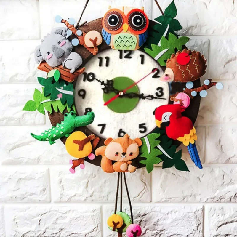 Handmade Felt DIY Making Tools Child Toys Wall Clock Cute Marine Clock For Kindergarten Home Bedroom Kitchen Wall Decor